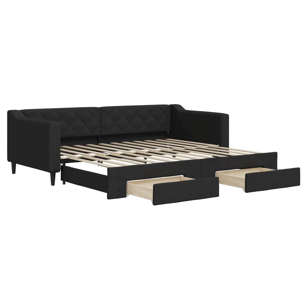Divano Letto Estraibile con Cassetti-Sofa Letto-Daybed Nero 90x200 cm in Tessuto 636668
