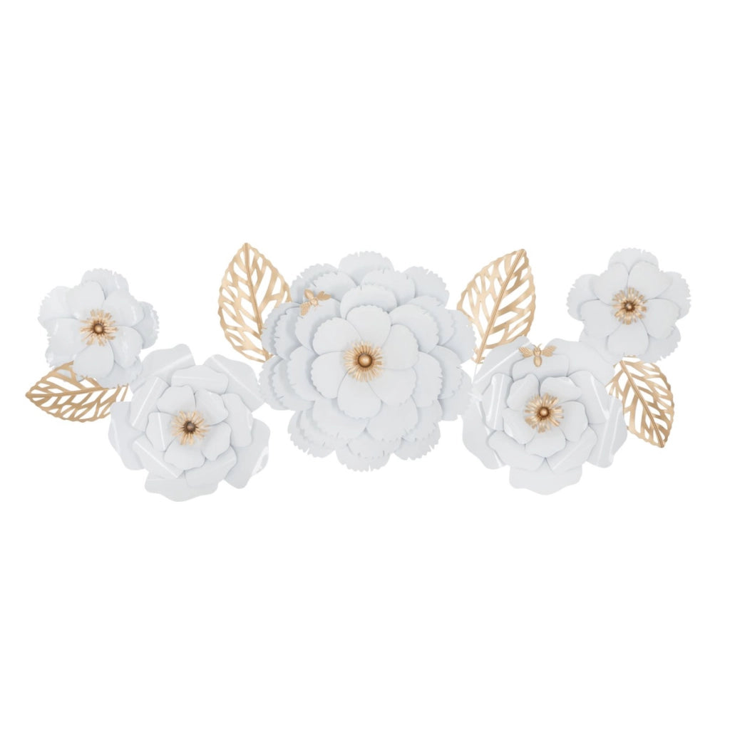 Decorazione in Metallo 3D Fiori 2, Bianco, Metallo, 158x9x60 cm