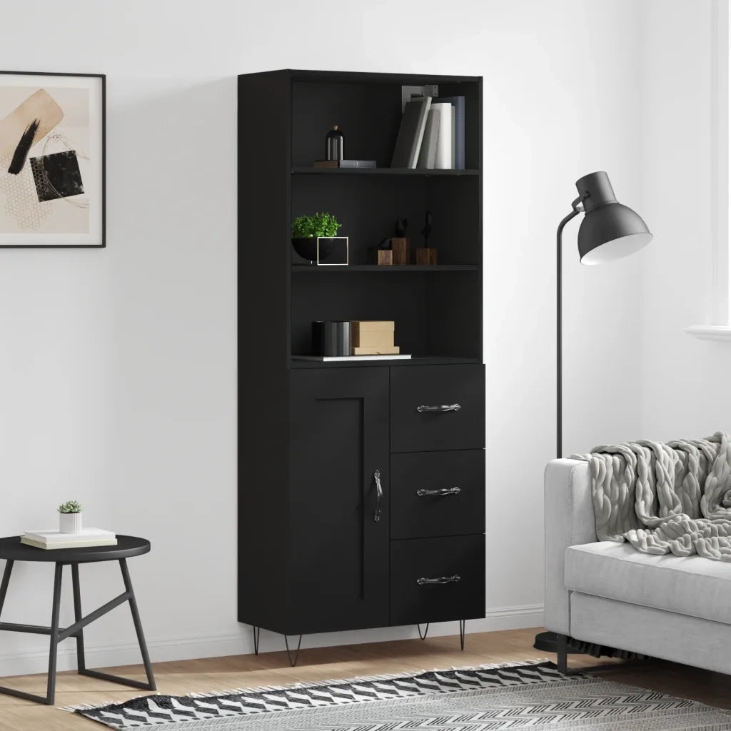 Credenza Nera 69,5x34x180 cm in Legno Multistrato 3190014