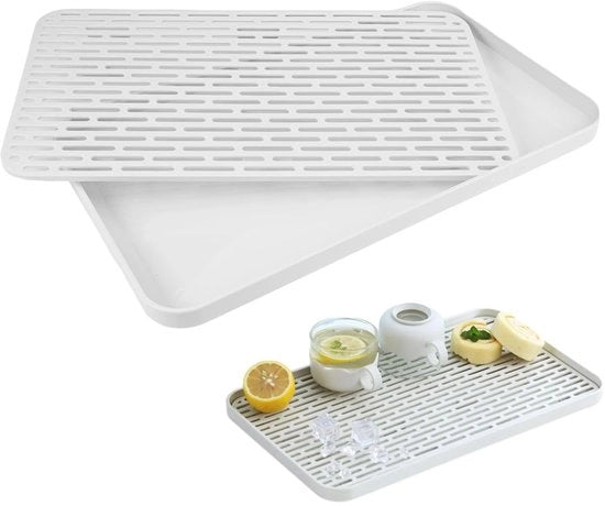 Afdruiprek doppio strato con contenitore - Multifunzionale - Organizzazione di oggetti di uso quotidiano - Deposito di bicchieri - 31 x 17,5 x 2,2 cm - Afdruiprek per la cucina