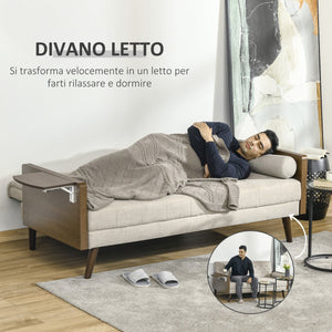 Divano Letto 3 Posti 200x88x89 cm con Mensole Laterali Beige