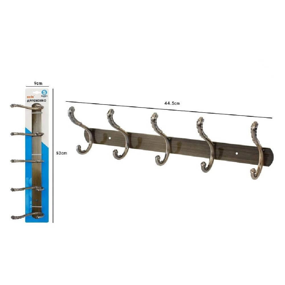 Trade Shop - Appendino Con 5 Ganci Farfalla Parete Multiuso Viti Appendi Abiti 44.5 Cm 52185 -