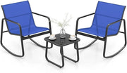 Set Tavolino e Sedie da Giardino, Set di Mobili a Dondolo, Set Bistrò 3 Pezzi, Tavolino in Vetro Temperato, Sedie in Textilene, per Giardino Cortile Piscina (Blu)