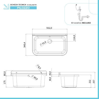 Pilozzo a muro 55x34 cm per esterno in resina bianca marmorizzata