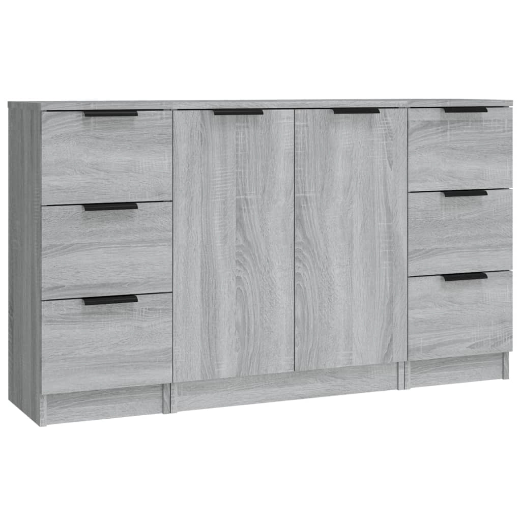Buffet credenza cassettiera armadio mobile contenitore organizer per cucina soggiorno salotti 3 pezzi legno ingegnerizzato Sonoma grigio 02_0037180
