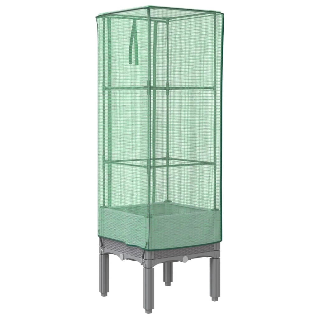 Vaso per fioriera rialzata per piante fiori terrazza da giardino rialzata con rivestimento in simil rattan 40 x 40 x 140 cm grigio chiaro 02_0038781
