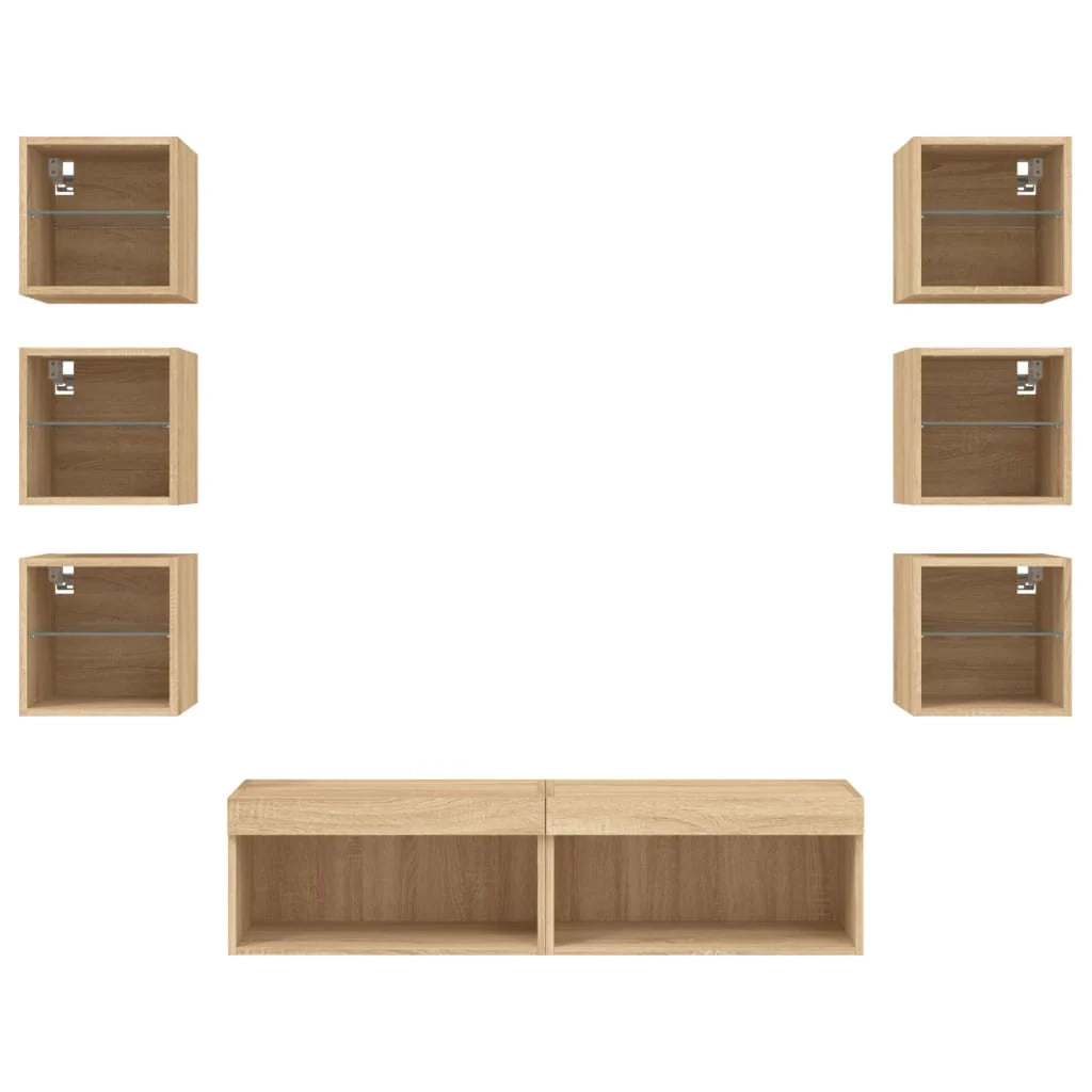 Mobile TV multimediale scaffale TV credenza mobile TV sala da pranzo soggiorno camera da letto con illuminazione a LED 8 pezzi legno ingegnerizzato rovere Sonoma marrone 02_0029482