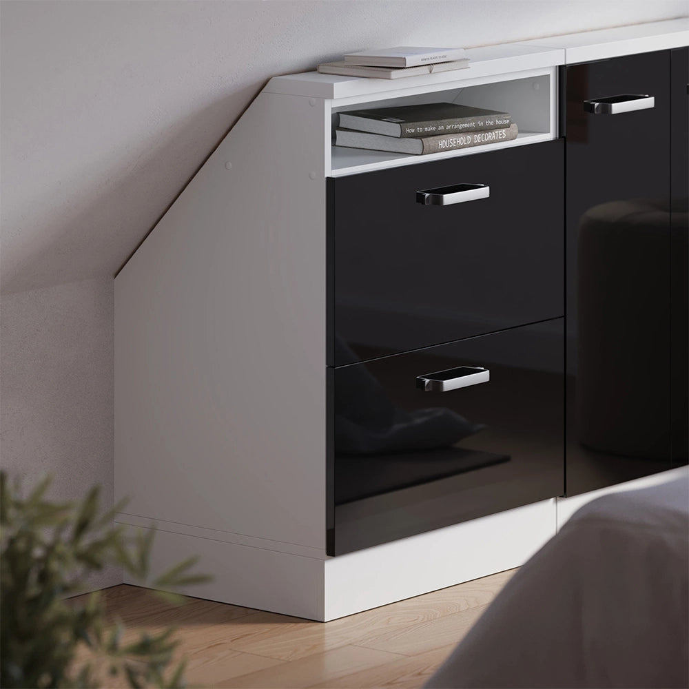 Mobile sottotetto Rion Nero lucido/Bianco con 2 cassetti Vicco