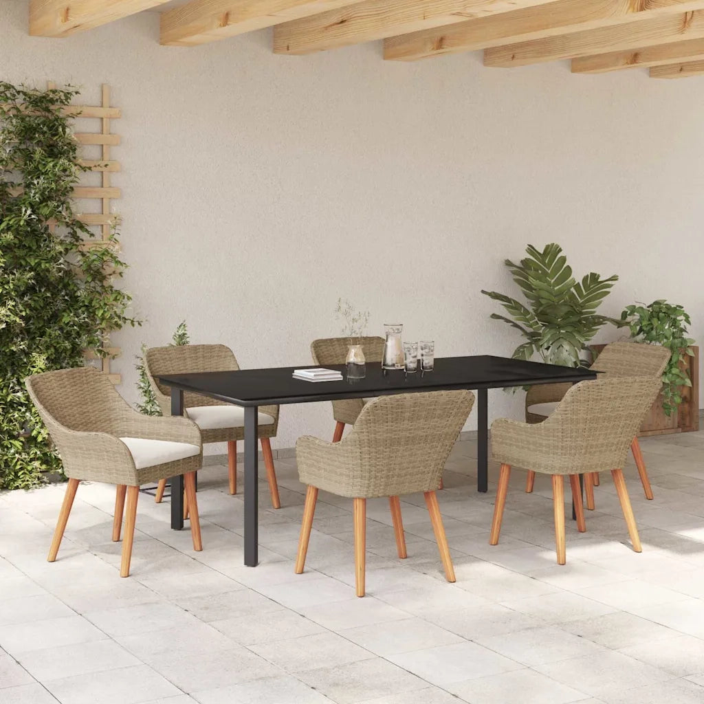 Set da Pranzo per Giardino con cuscino 7 pcs Beige polyrattan