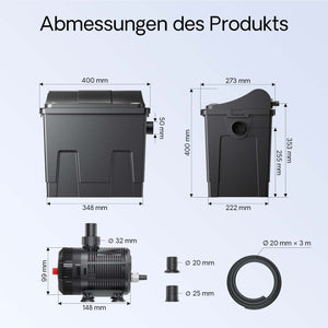 Filtro biologico per laghetto CBF-200T con chiarificatore UVC 9 W e pompa 2.300 l/h da 35 W