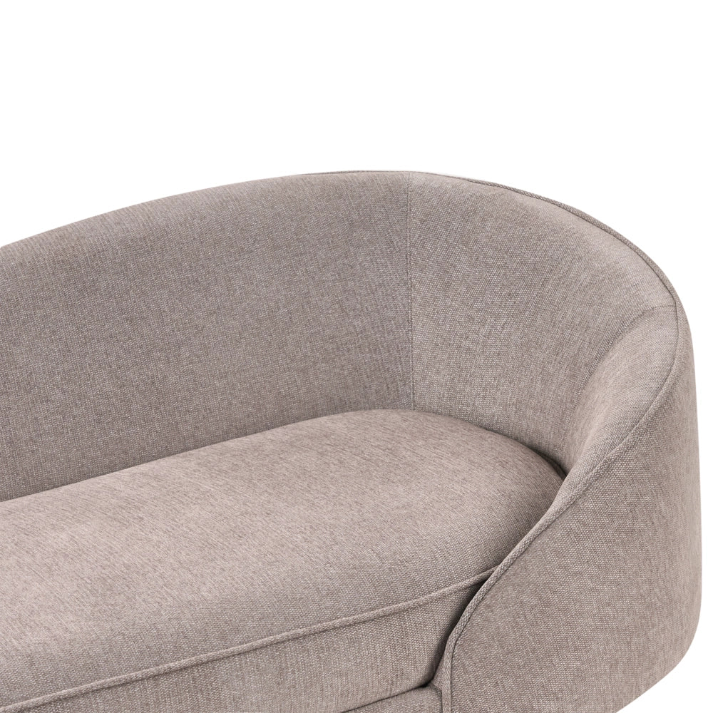 Divano in tessuto marrone Glamour curvo in stile retrò a 2 posti con gambe metalliche nere
