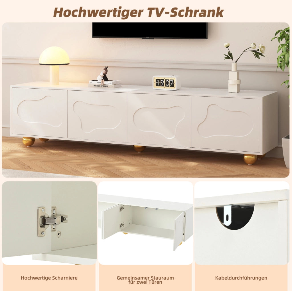 Mobile TV 180x40x45 cm con 2 armadietti; 4 ante; bianco