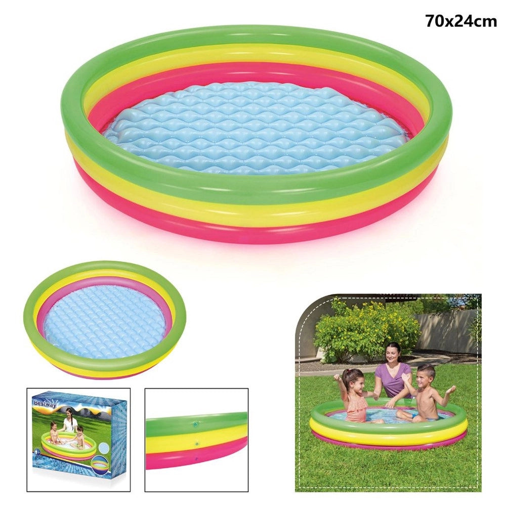 Trade Shop - Piscina Gonfiabile Tonda Summer Piscinetta Per Bambini A 3 Anelli 70x24cm 51128 -