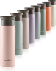 Bicchiere termoisolante in acciaio inossidabile, bicchiere da viaggio, tazza di caffè, 350 ml, 500 ml borsa da viaggio, bicchiere da auto, impermeabile con apertura di consumo igienica a 360 gradi (rosa pastello, 500 ml)