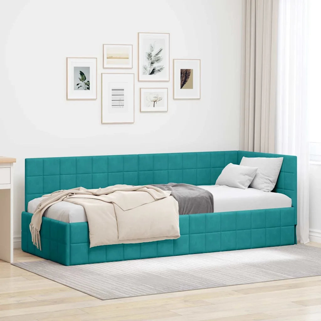 Letto singolo | Letto per adulti | Cornice del letto ad angolo Turchese 80 cm x 200 cm Velluto