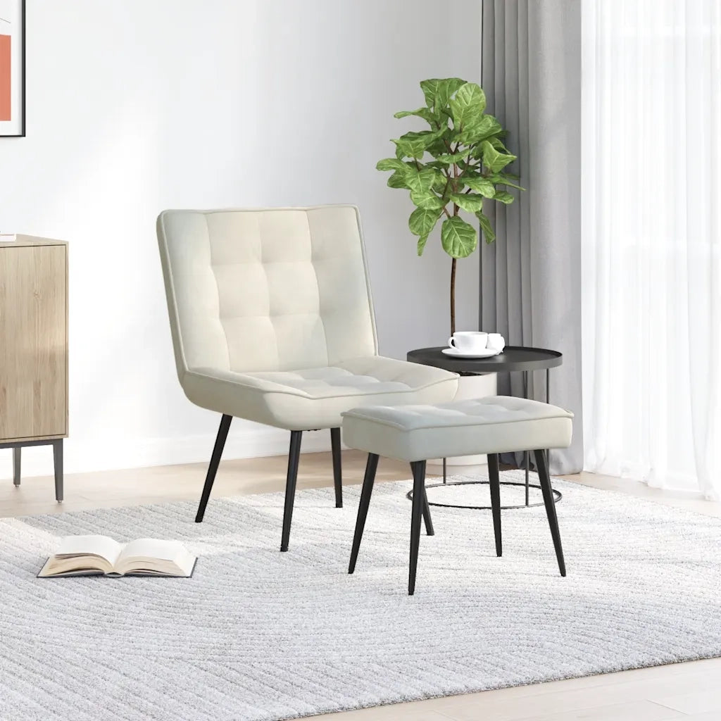 Divano Sedia-Poltrona Relax con Poggiapiedi Crema in Velluto