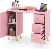 Tavolo per unghie con cassetti, Postazione lavoro in legno per nail art per salone di bellezza Rosa-Scrivanie