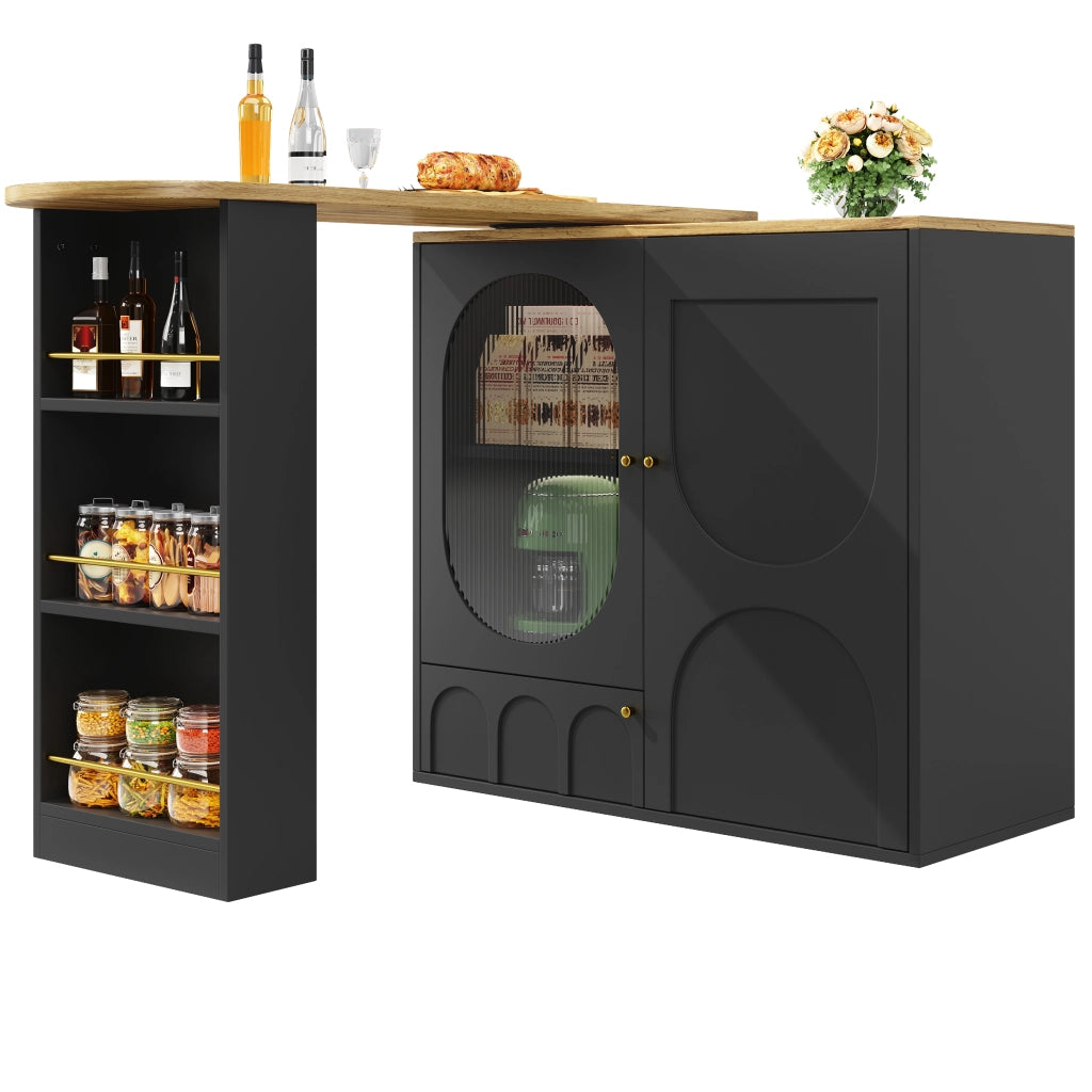 Carrello da Cucina con 3 Ante e Piano Girevole a 360°; Portasciugamani e Portaspezie; in MDF e Metallo; Nero; 138x39x105 cm