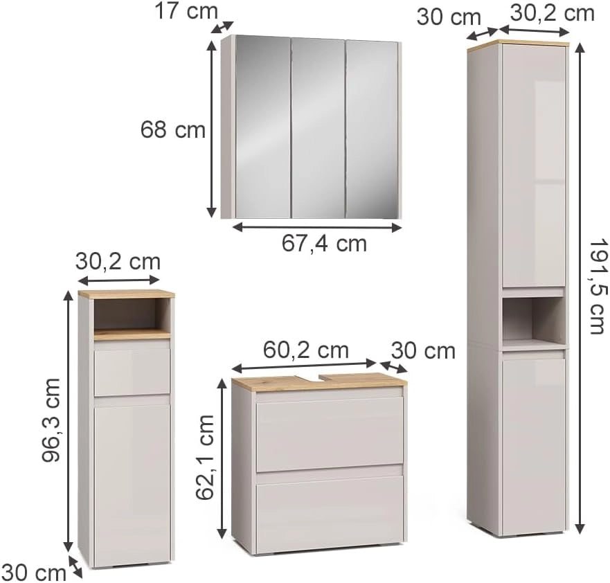 Vicco Set di mobili da bagno Majest, Cashmere/Artigianale, 4 parti