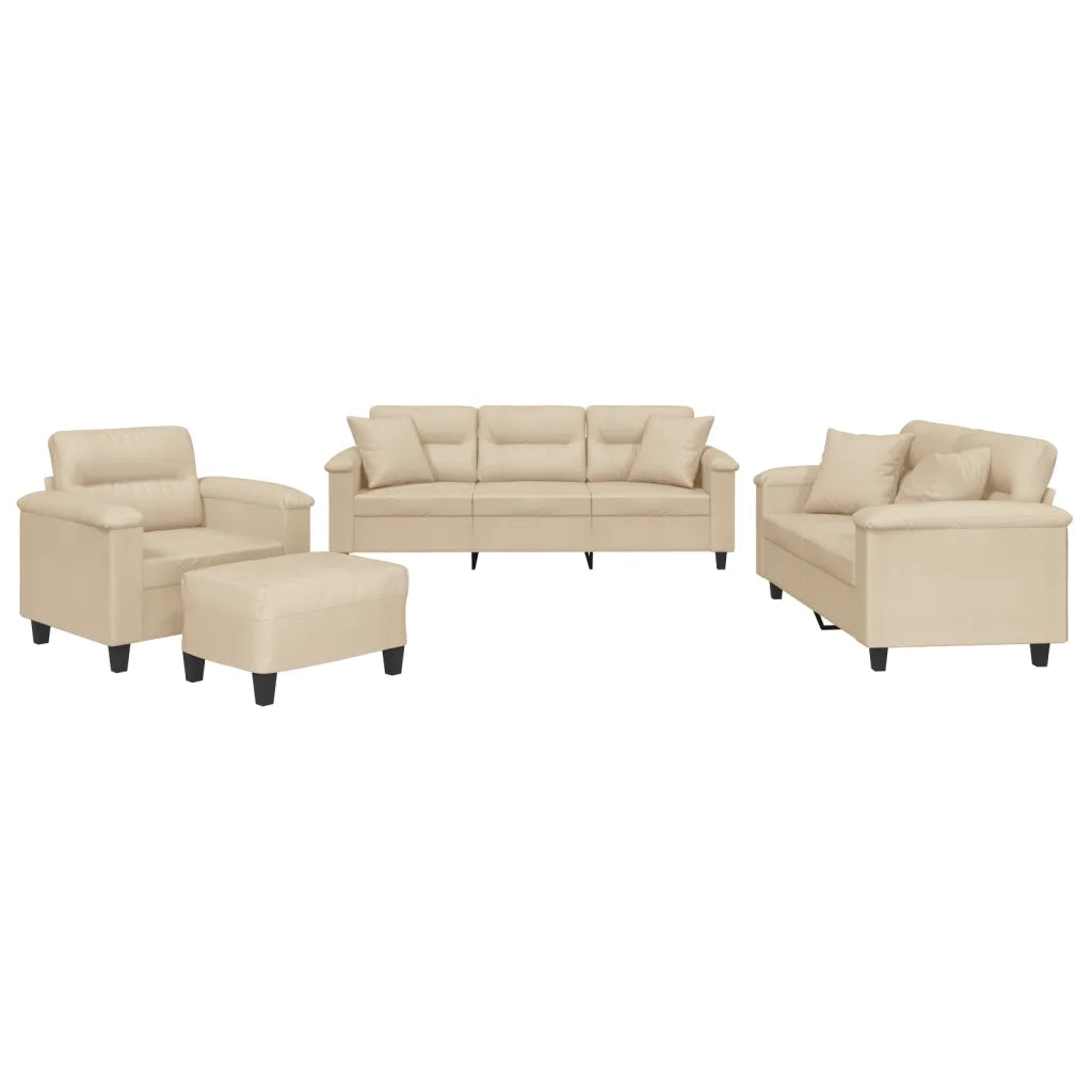 Set Divani 4 pz con Cuscini Crema in Tessuto Microfibra 3202312