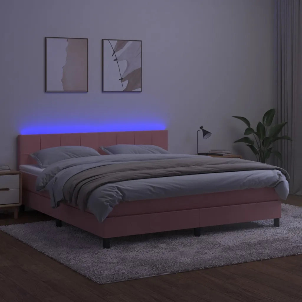 Letto a Molle con Materasso e LED Rosa 180x200 cm in Velluto cod mxl 67597