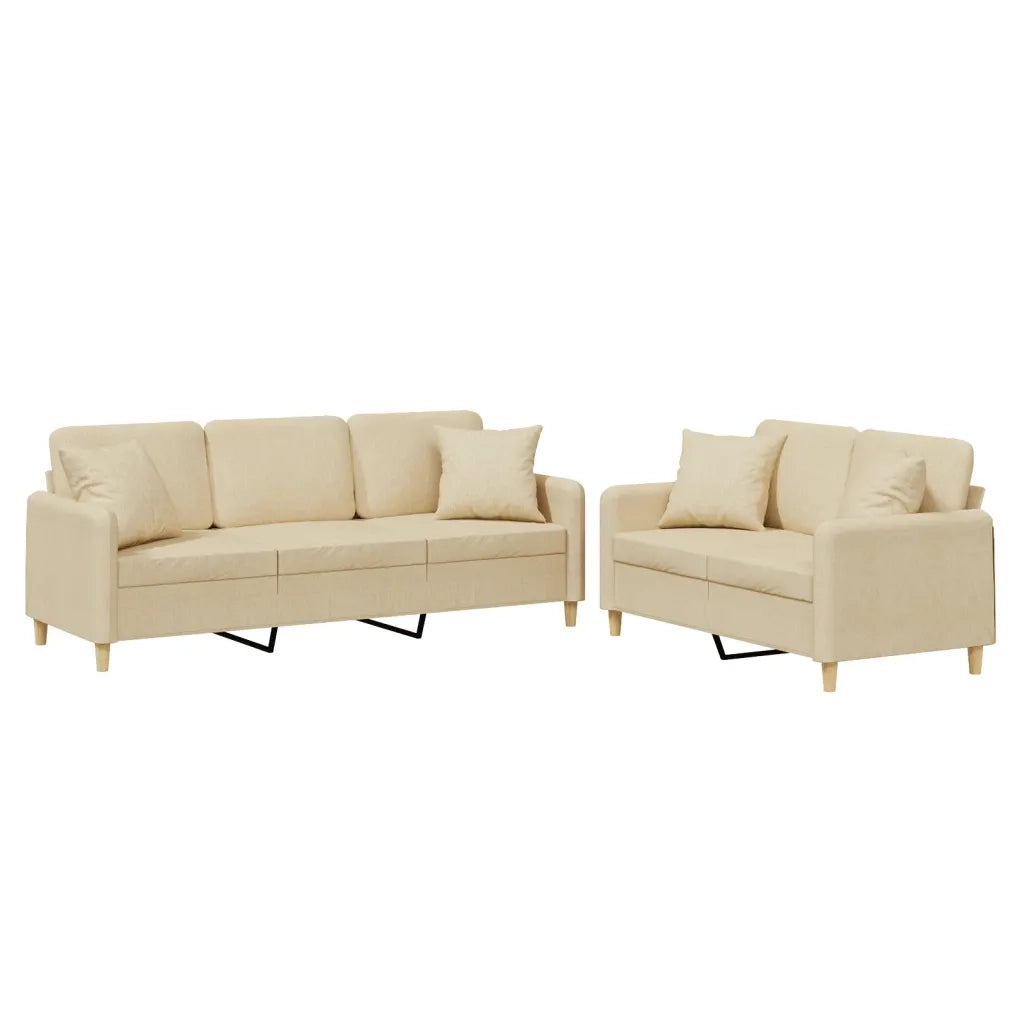 Set Divani 2 pz con Cuscini Crema in Tessuto 3202136