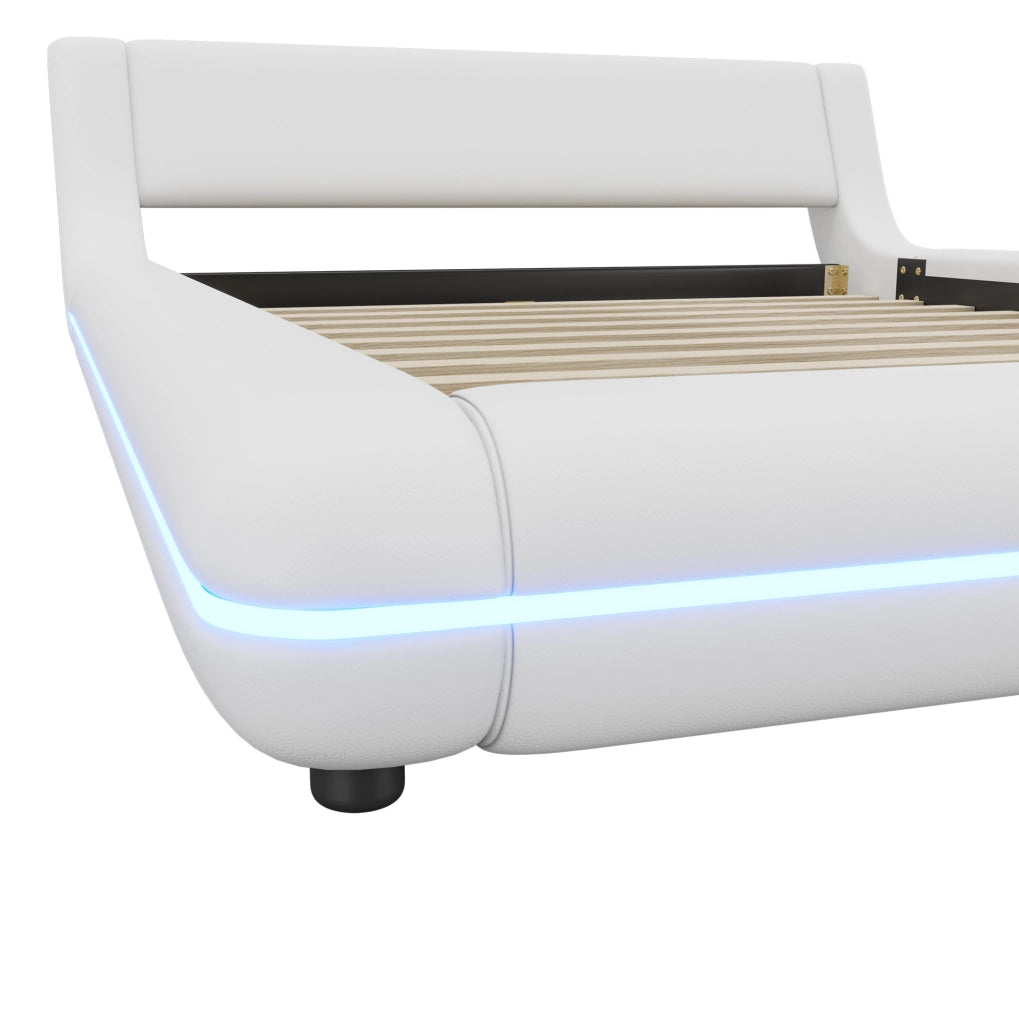 Letto a pavimento bianco 140x200 cm con illuminazione a LED