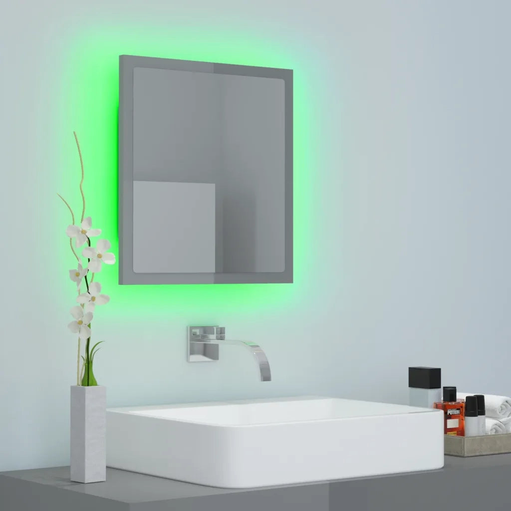 Specchio da Bagno LED Grigio Lucido 40x8,5x37 cm in Acrilico 804915