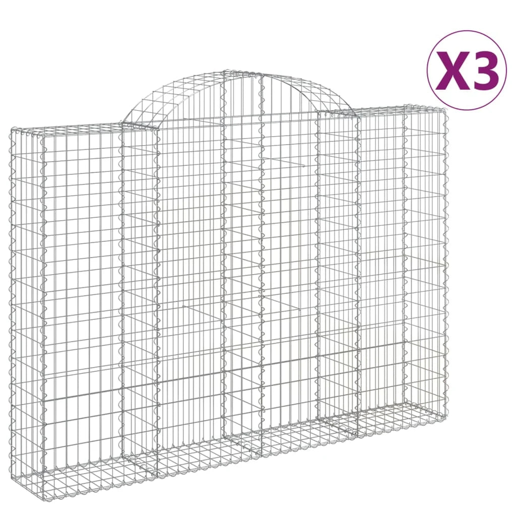 Cestini gabbioni recinzione a gabbia muro di contenimento ad arco 3 pezzi 200 x 30 x 140/160 cm ferro zincato argento 02_0040730