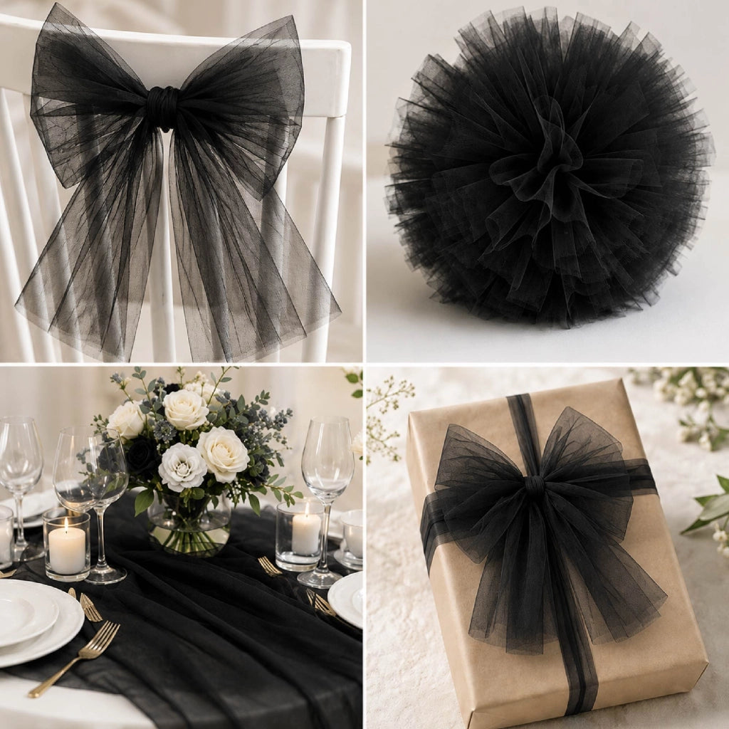 Rotolo Tulle Limoges 30 Metri x 1,5 Metri per Decorazioni Matrimonio, Feste, Fiocchi, Allestimenti e Bomboniere Nero