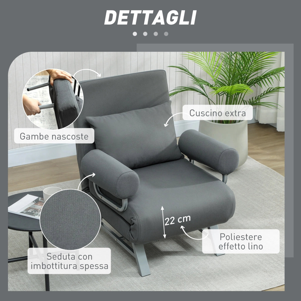 Poltrona Letto con Schienale Reclinabile ¨C zephmum ¨C Tessuto Grigio Scuro 73x78x81 cm