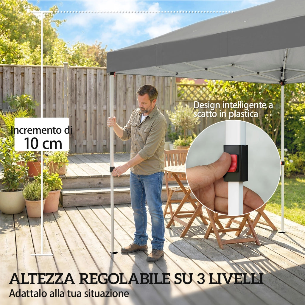 Gazebo Pieghevole 3x6 m con 6 Pareti Laterali, Sacchi e Picchetti, in Metallo e Tessuto Oxford, Grigio Scuro