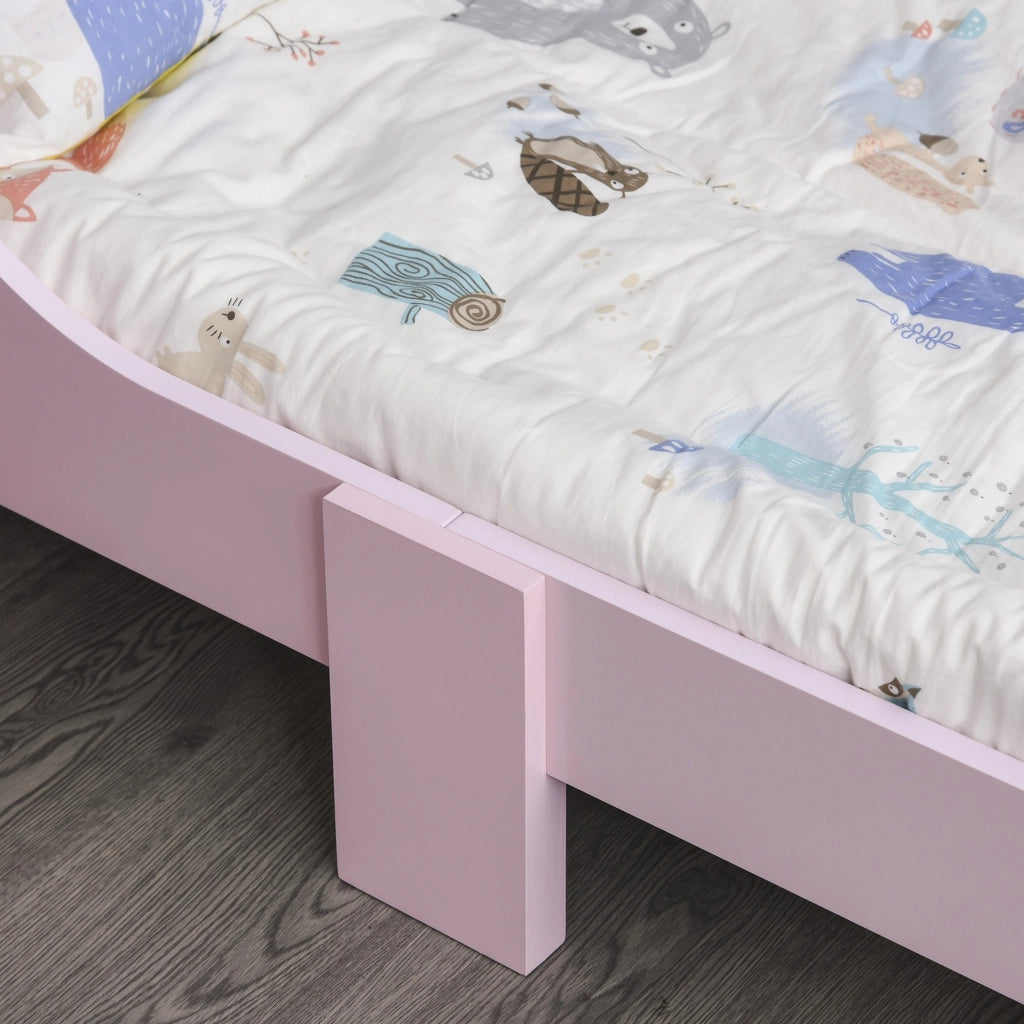 EasyComfort Letto per Bambini con Bordi Rialzati e 6 Gambe in Legno per Cameretta, Lettino per Bimbi da 3-6 Anni, 143x73x60cm, Rosa