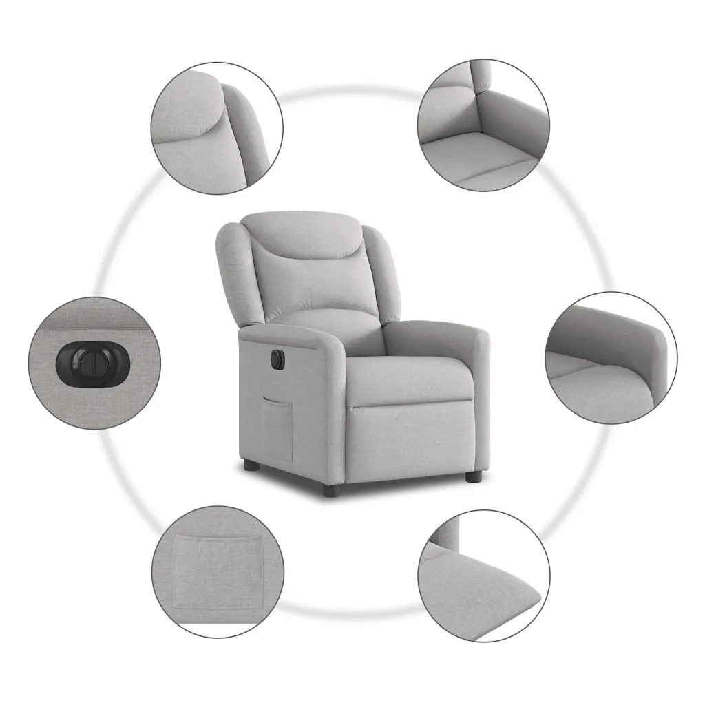 vidaXL Poltrona Elettrica Reclinabile Grigio Nuvola in Tessuto