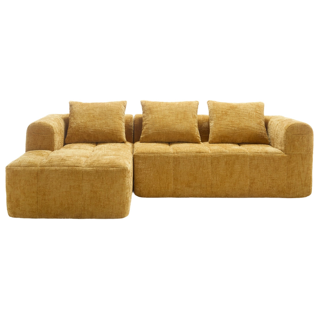 Divano Angolare 3 Posti con Chaise Longue ¨C MINIMAL ¨C Giallo, Cuscini, Braccioli, Chenille