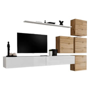Set di mobili da salotto da parete SWITCH IX design, colore bianco lucido e quercia Wotan.