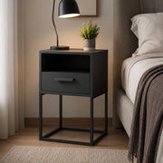 Lehadasa, Comodino un Cassetto, 40x39x65h cm Nero Antracite