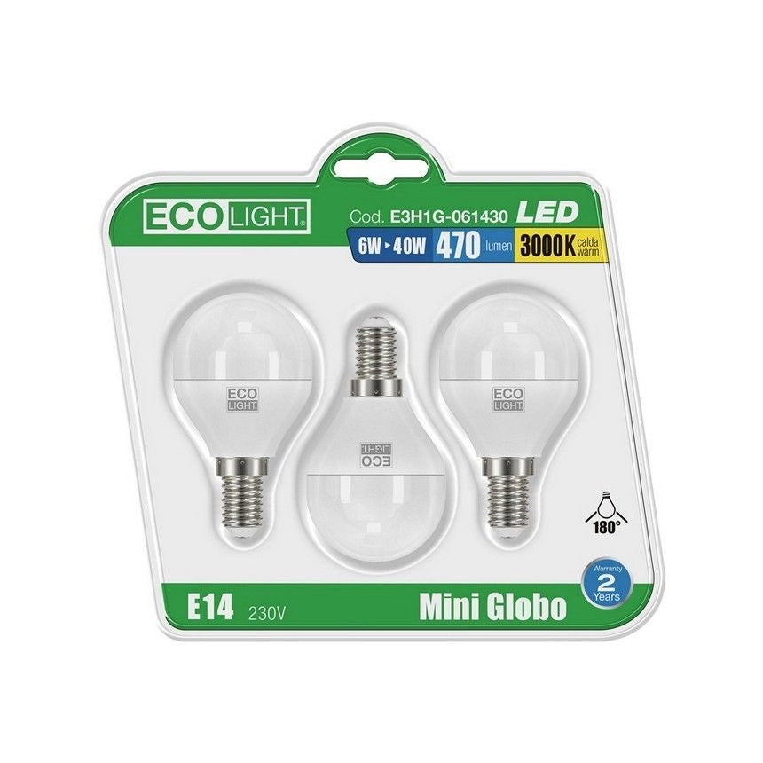Lampadina Led Miniglobo 6W E14 3 Pz