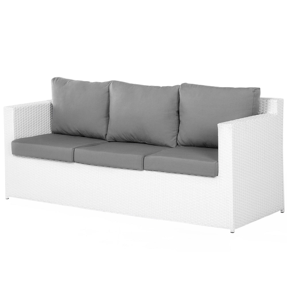 Set divano ad angolo da giardino bianco finto rattan grigio cuscini 6 posti con tavolo ottomana set di conversazione in vimini per esterni