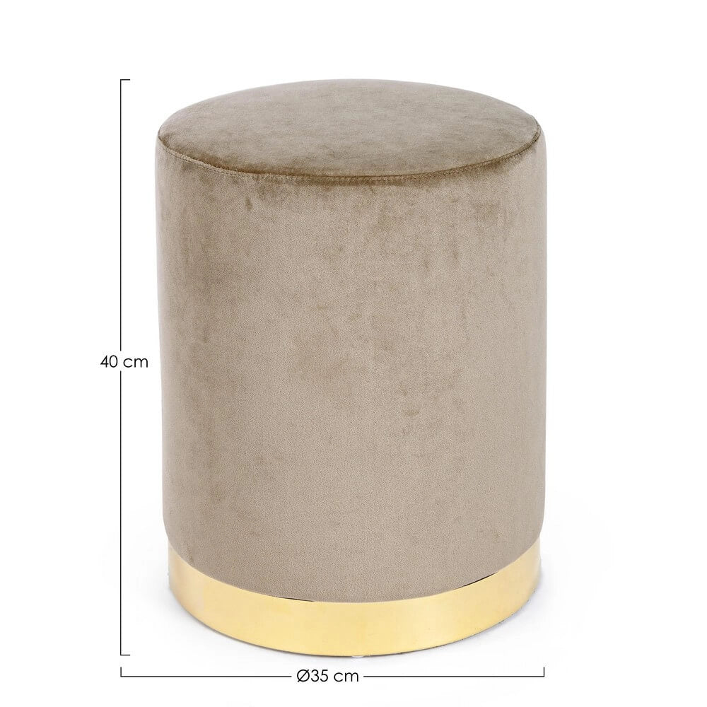 Pouf Rotondo in Velluto con Base in Acciaio Dorato - CLARK