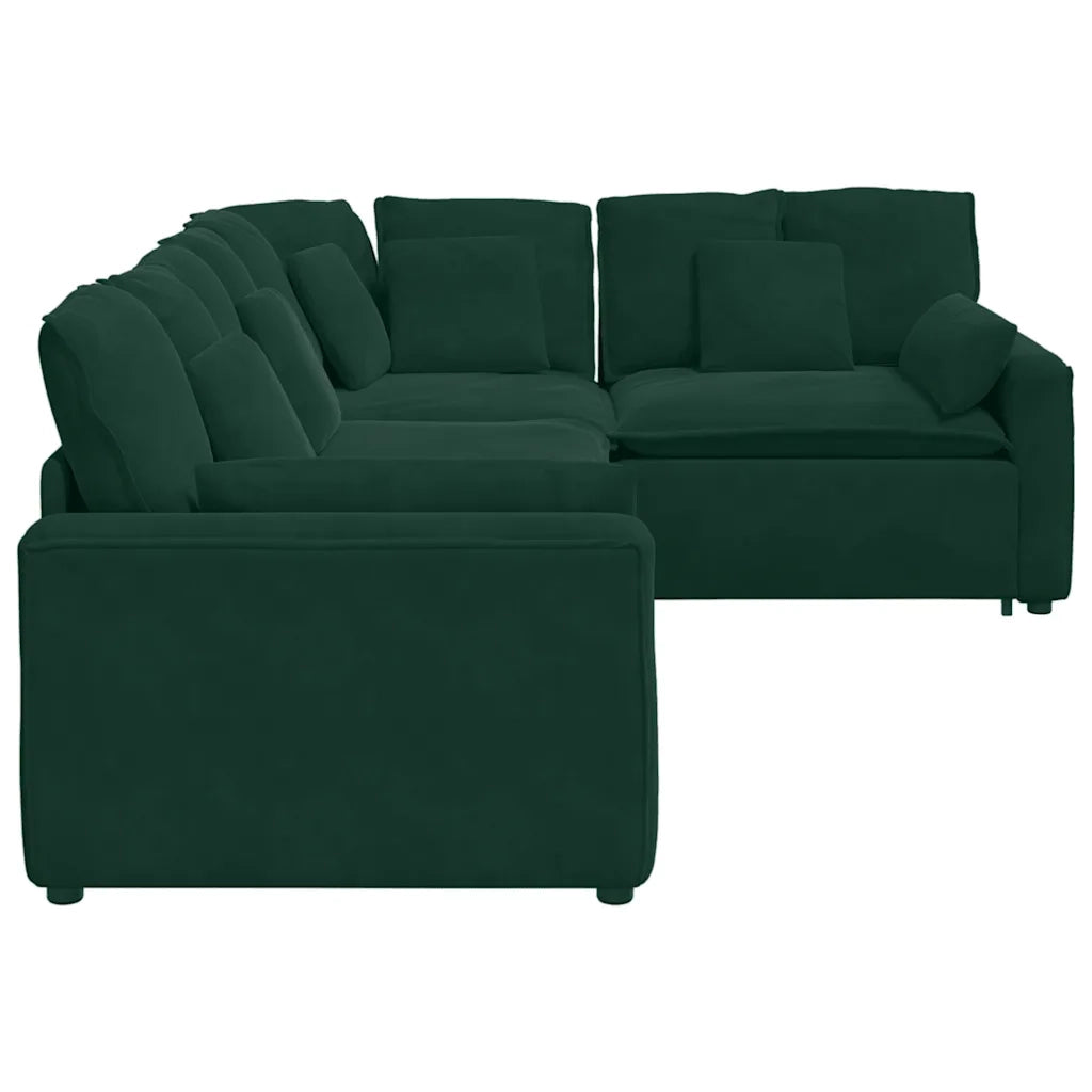 Divano Modulare con Cuscini in Velluto Verde Scuro