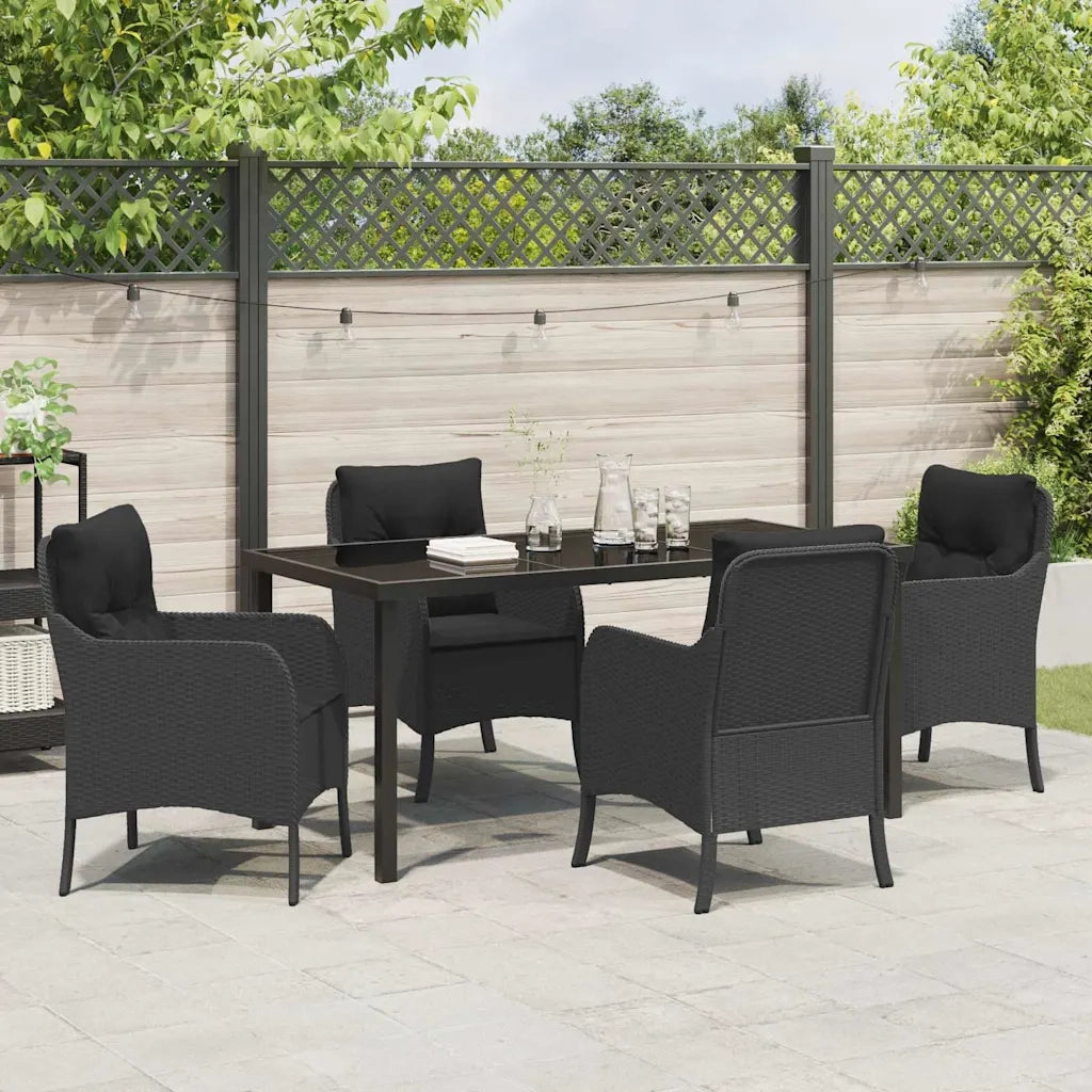 Set da Pranzo per Giardino con cuscino 5 pcs Nero polyrattan 3380151