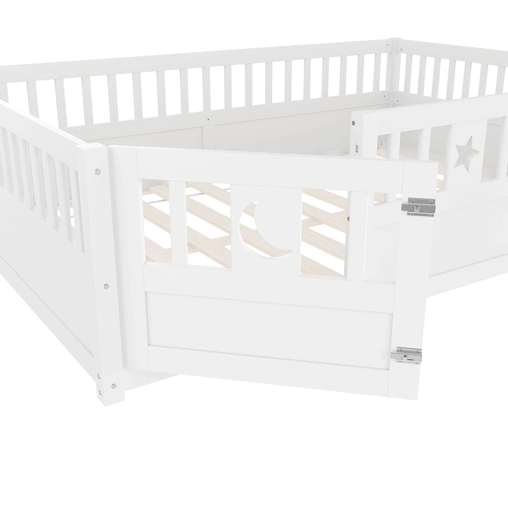 Letto a pannelli bambino 140x190 cm - Xylo - con sponde, decor stelle e luna, senza materasso, bianco
