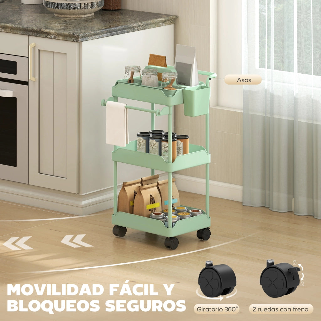 Carrello da cucina a 3 livelli con cesti estraibili ¨C zephmum ¨C verde
