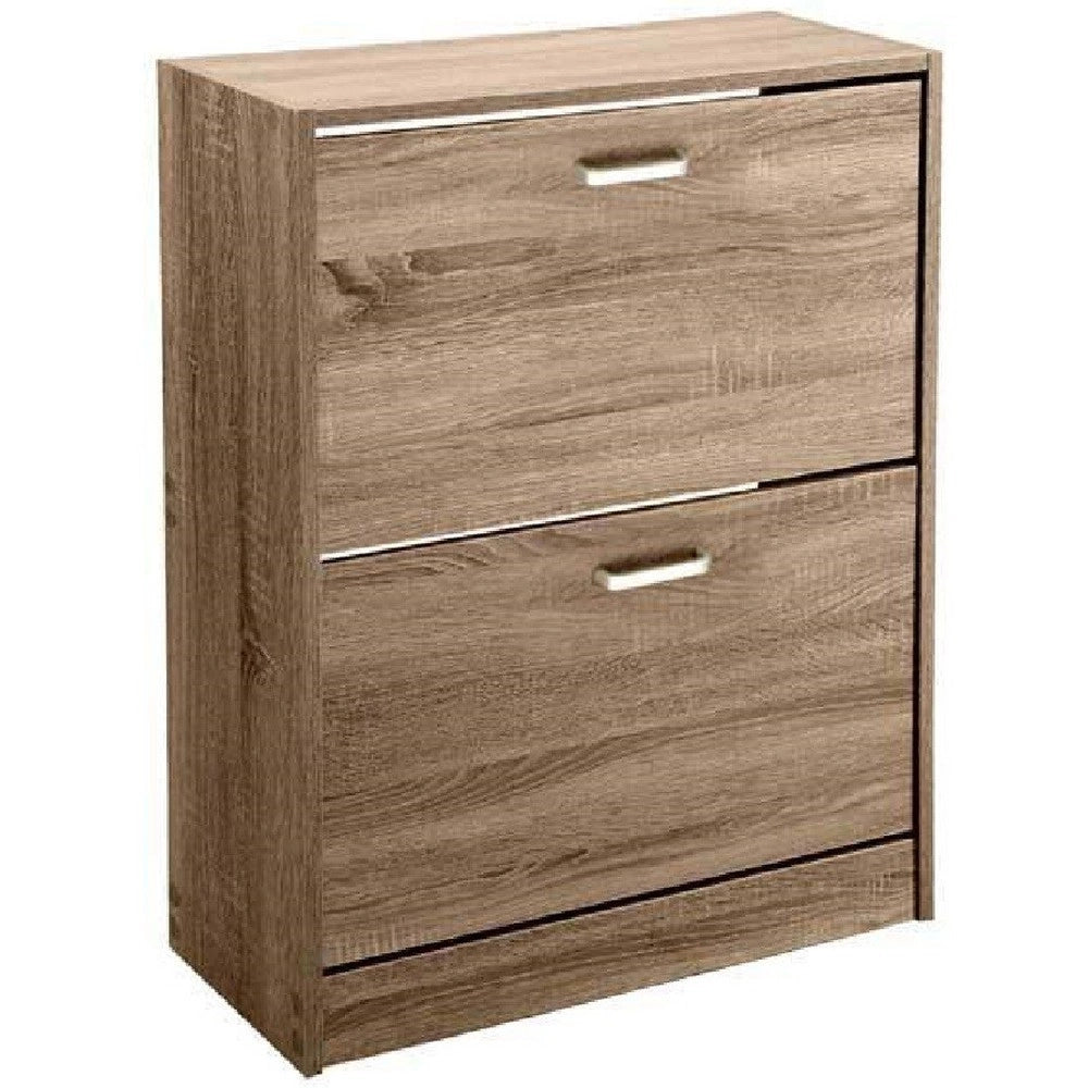 Trade Shop - Scarpiera Bassa 2 Ante Doppia A Ribalta Salvaspazio Slim Noce 81x63x24cm 827624 -