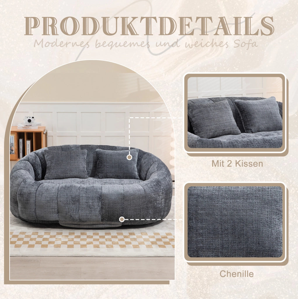 Sitzsack divano singolo in chenille grigio; con imbottitura in memory foam; 150 x 95 x 63 cm