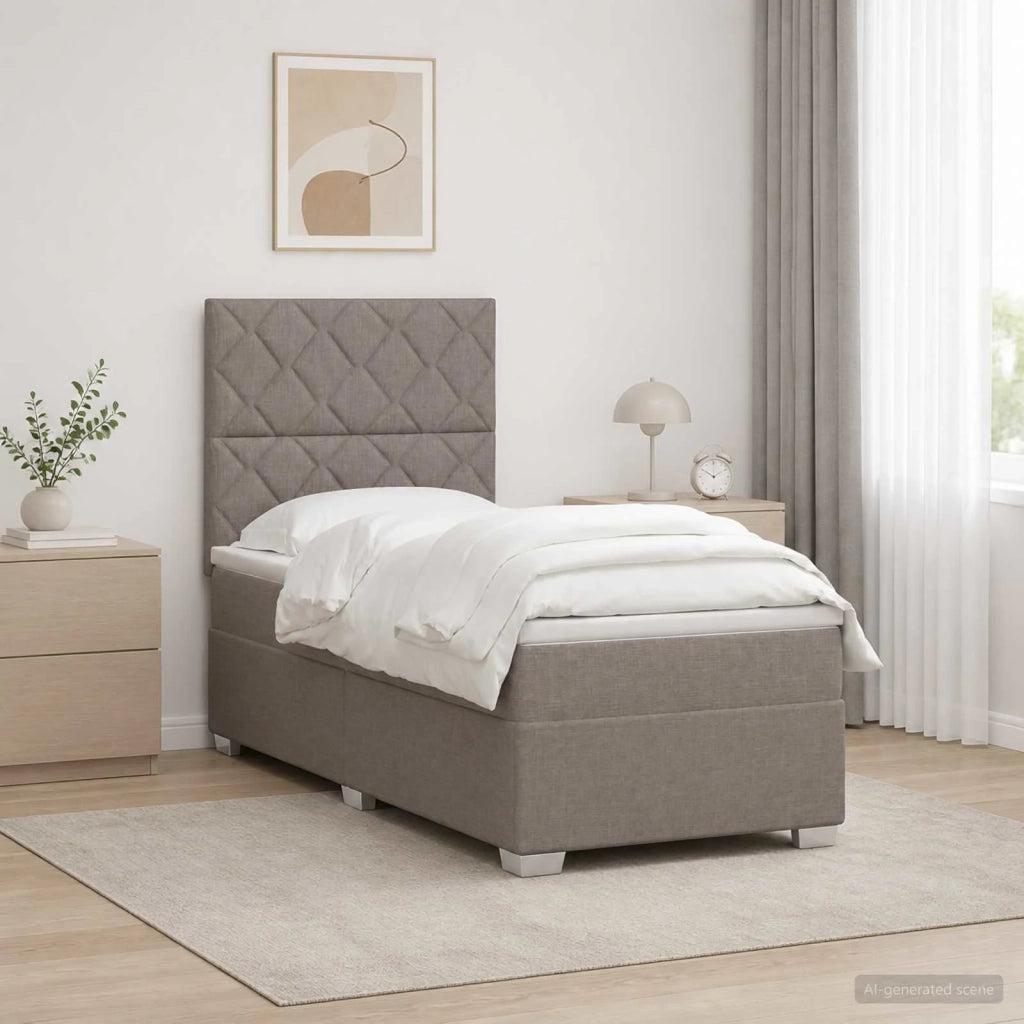 Letto box spring con materasso Tortora 90 x 200 cm Tessuto 3454793
