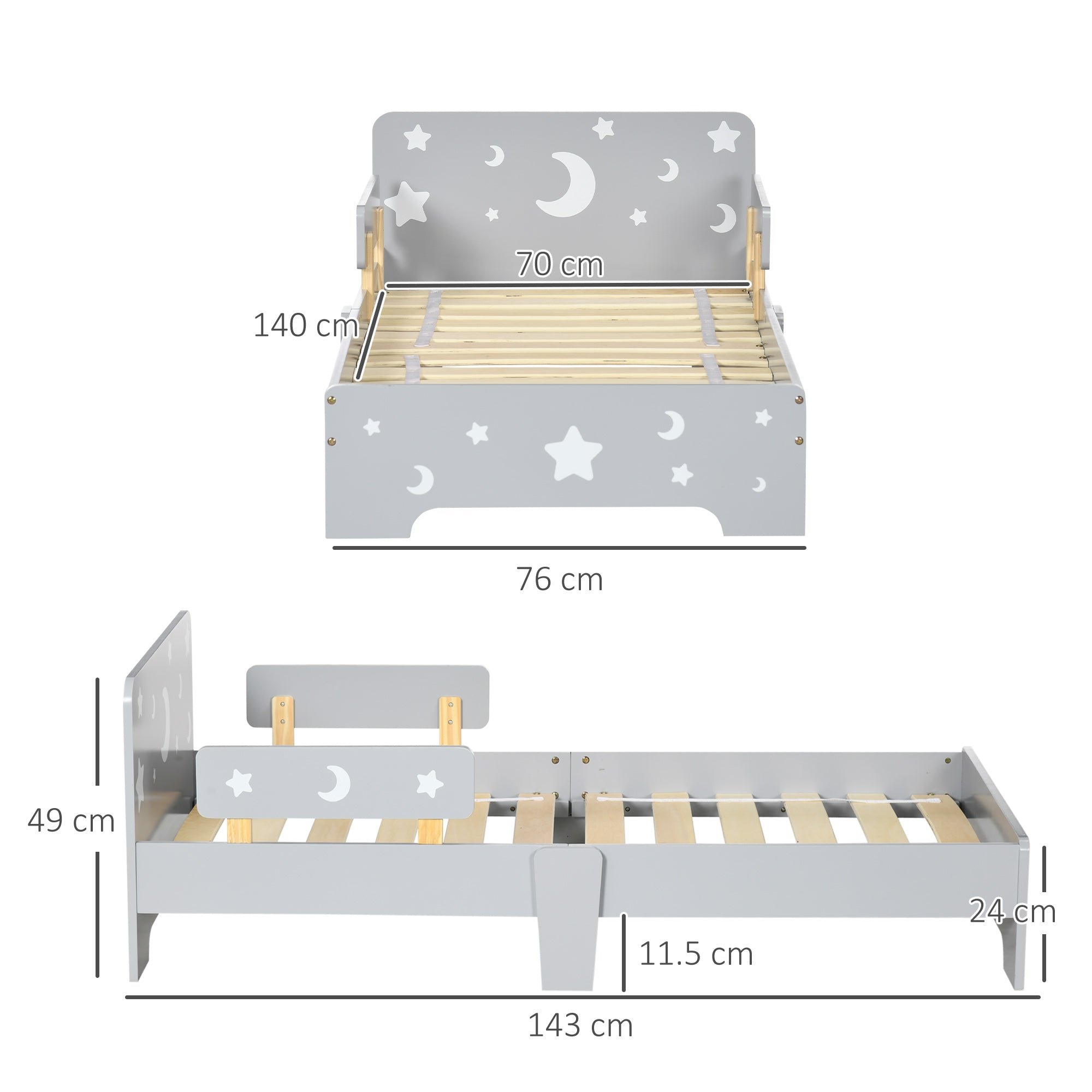 Easycomfort Letto per Bambini 3-6 Anni con Motivi a Stelle e Luna in Pannelli di MDF e Truciolato, 143x76x49 cm