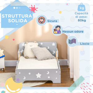 Easycomfort Letto per Bambini 3-6 Anni con Motivi a Stelle e Luna in Pannelli di MDF e Truciolato, 143x76x49 cm