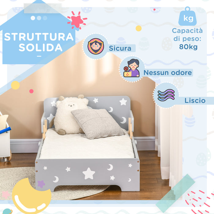 Easycomfort Letto per Bambini 3-6 Anni con Motivi a Stelle e Luna in Pannelli di MDF e Truciolato, 143x76x49 cm